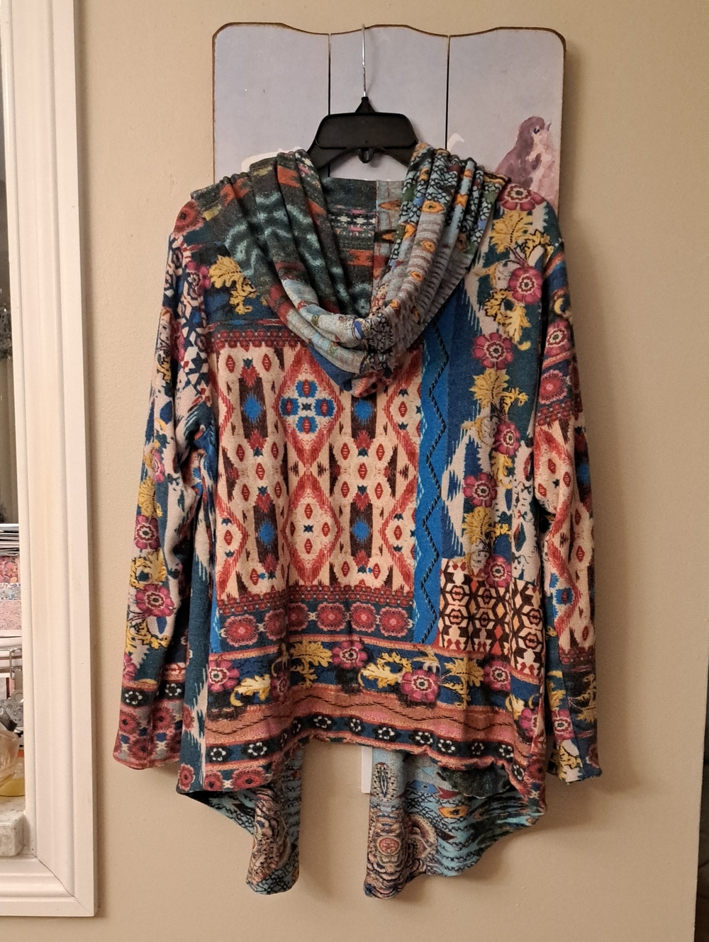 Johnny Was Aztec Boho Open Front Hooded Soft Knit Reversable Cardigan Duster XL - Picture 4 of 11